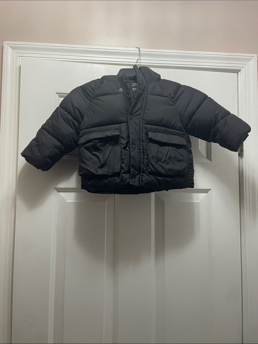 Zara Kids Black Puffy Coat with Front Flap Pockets